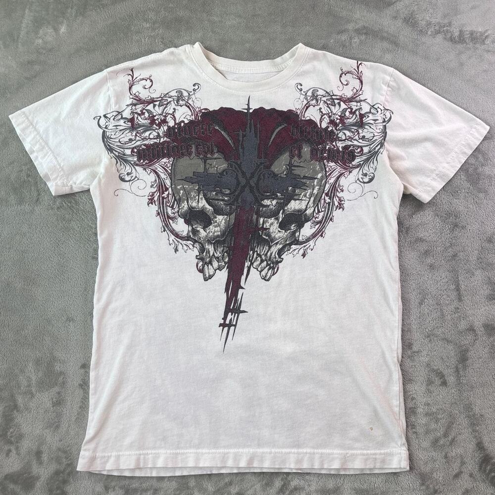 Xtreme Couture T-Shirt Men’s M White Cross Skull Graphic Made in USA Y2K